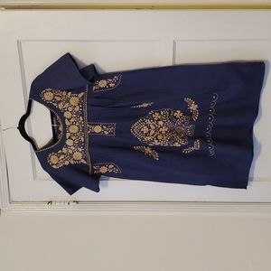 Mexican navy and beige embroidered dress. Size M. EUC